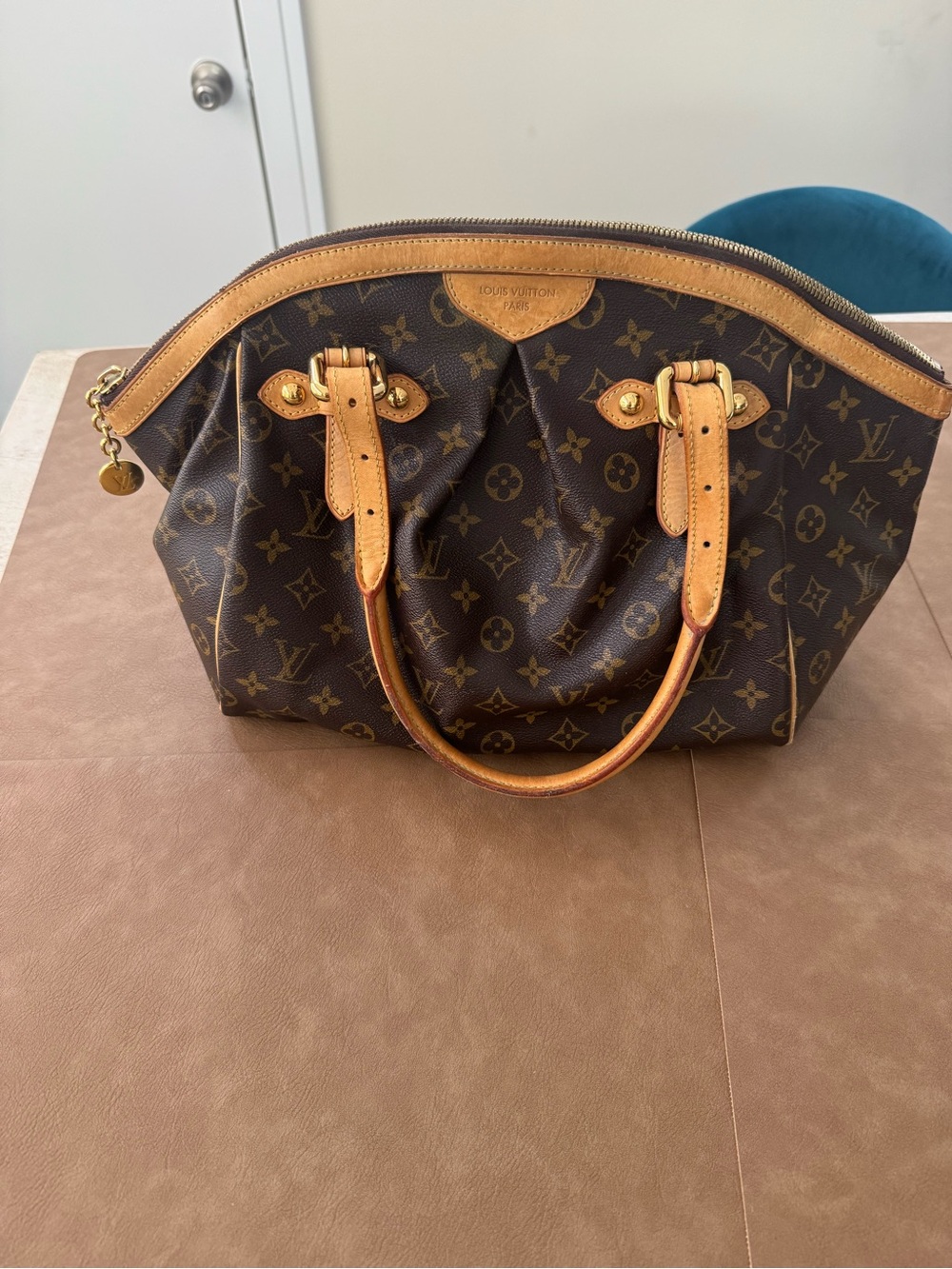 Louis Vuitton Monogram Canvas Handbag with Natural Leather Trim